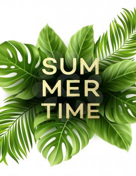 Summer poster with tropical palm leaf . Vector illustration EPS10