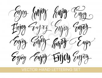 Enjoy handwriting calligraphy set. Hand drawing lettering. Vector illustration EPS10