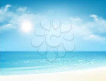 Beach and tropical sea with bright sun. Vector illustration EPS10