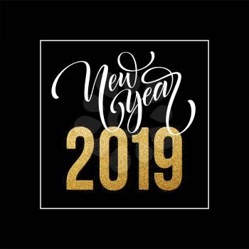 2019 Happy New Year. Beautiful Handwritten modern brush lettering, calligraphy. Vector illustration EPS10