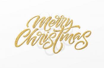 Merry christmas card with golden glitter lettering. Hand drawn text, calligraphy for your design. Vector illustration EPS10