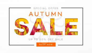 Banner for autumn sale in frame from leaves. Vector illustration EPS10