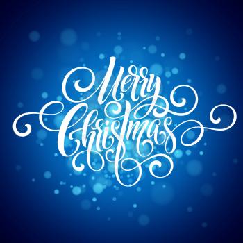 Merry Christmas handwriting script lettering. Christmas greeting background with snowflakes. Vector illustration EPS10