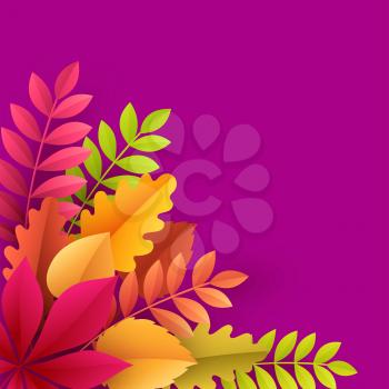 Paper autumn leaves colorful background. Trendy origami paper cut style vector illustration EPS10