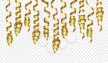 Party decorations golden streamers or curling party ribbons. Vector illustration EPS140