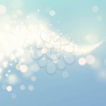Glittering stars dust trail sparkling particles on blue background. Space glitter comet tail. Vector illustration EPS10