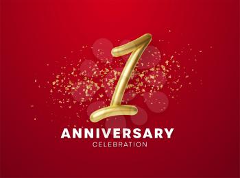 Anniversary celebration design with Golden numbers, sparkling confetti and glitters. Realistic 3d festive illustration. Party event decoration. Vector illustration EPS10