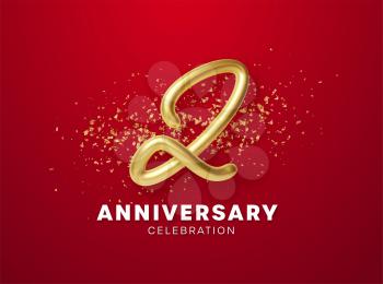 Anniversary celebration design with Golden numbers, sparkling confetti and glitters. Realistic 3d festive illustration. Party event decoration. Vector illustration EPS10
