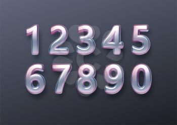 Realistic 3d golden font color rainbow holographic numbers isolated on black background. Design element for holiday greeting flyers, banners, certificates, postcards. Vector illustration EPS10