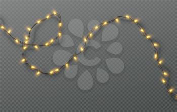 Christmas electric garland of light bulbs isolated on a transparent background. Vector illustration EPS10