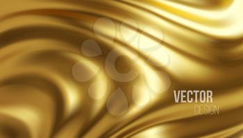 Golden shiny liquid waves 3d realistic background. Vector illustration EPS10