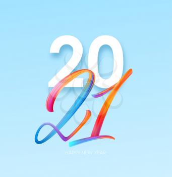 Colorful Brushstroke paint lettering calligraphy of 2021 Happy New Year background. Vector illustration EPS10