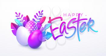 Easter background. Bright stylish 3D foliage in the style of webdesign neomorphism. Template for advertising banner, flyer, flyer, poster, web page. Vector illustration EPS10