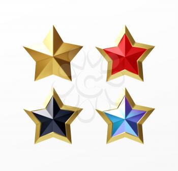 Set of golden realistic stars red set isolated on a white background. Vector illustration EPS10