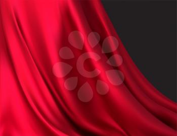 Background of luxurious red fabric or liquid wave or wavy folds of silk texture of satin velvet material, luxurious background or elegant wallpaper. Vector illustration EPS10