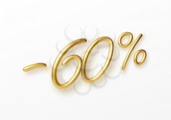 Realistic golden text 60 percent discount number. Vector illustration EPS10