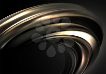 Abstract background with black gold 3d wave on black background for concept design. Realistic metalic swirl Wave flow. Vector illustration EPS10