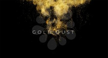 Gold sequins glitter dust isolated on black background. Vector illustration EPS10