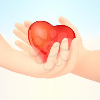 Valentine Couple. Making shape of Heart by their Hands. Happy Joyful Family. Love Concept. Heart Sign.  Valentines Day.