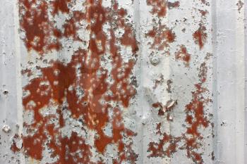Grunge background with gray aluminum texture and rust, fence, wall