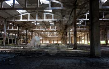 Abandoned factory, destroyed walls, abandoned building, dark room