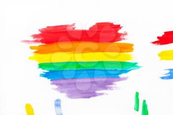 LGBT symbol made from watercolor paints. Heart of the rainbow color on a white background