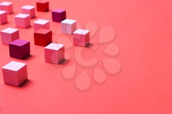 Color cubes, soft focus. Concept of creativity, art. Abstract coral, geometric background