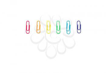 Paper clips stationery colors of the rainbow on a white background. Symbol, LGBT flag