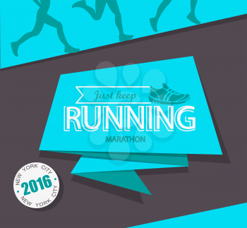 Running marathon and jogging emblem, label and badge, vector illustration