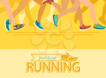 Summer running marathon, abstract and colorful  poster, people run, vector illustration.