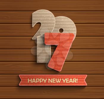 Creative happy new year 2017 design on wood background. Vector.