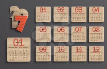 Modern calendar 2017 in a paper official style. Cardboard Calendar Design. Vector illustration.