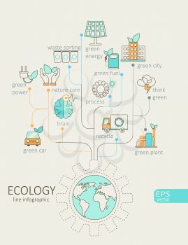 Flat linear Infographic Eco concept. Tree with earth outline concept.Vector Illustration.