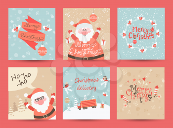 Christmas Greeting Cards set. Merry Christmas lettering. Vector illustration.