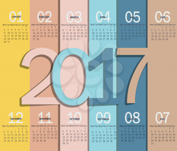 Vector illustration template of modern spring color 2017 calendar.