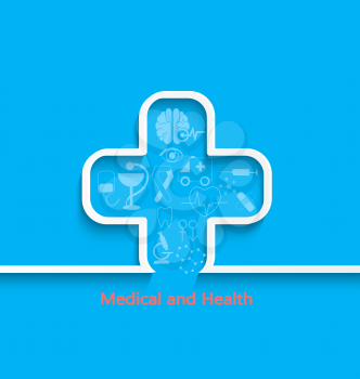 Medical concept with health, healthcare, nurse and tooth, thermometer, pills and cross icon. Vector illustration.