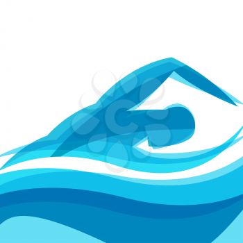 Background with abstract stylized swimming man. Sport concept for advertising, branding, illustration.