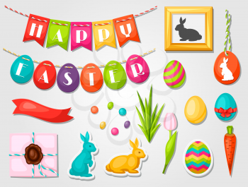 Happy Easter objects, decorations. Can be used for holiday invitations and posters.
