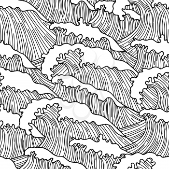 Sea seamless pattern with abstract  hand drawn waves. Background for textile printing and wrapping paper.