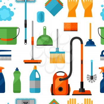 Housekeeping lifestyle seamless pattern with cleaning icons. Background for backdrop to site, textile printing and wrapping paper.