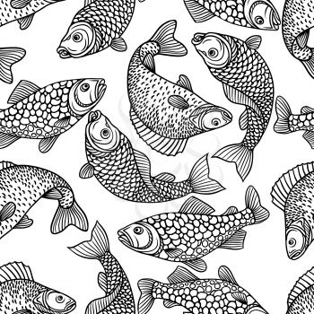 Seamless pattern with decorative fish. Background made without clipping mask. Easy to use for backdrop, textile, wrapping paper.