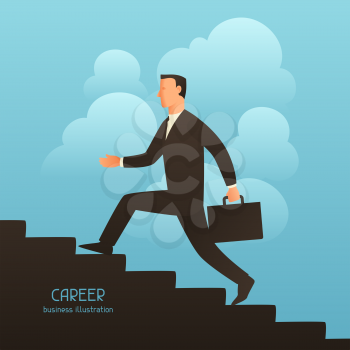 Career business conceptual illustration with businessman going upstairs. Image for web sites, articles, magazines.