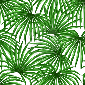 Seamless pattern with palms leaves. Decorative image tropical leaf of palm tree Livistona Rotundifolia. Background made without clipping mask. Easy to use for backdrop, textile, wrapping paper.