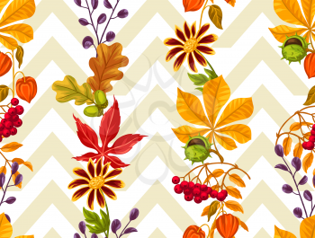 Seamless pattern with autumn leaves and plants. Background easy to use for backdrop, textile, wrapping paper.