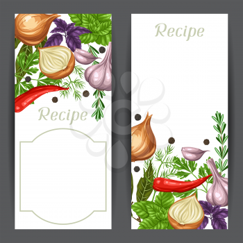 Banners design with various herbs and spices.