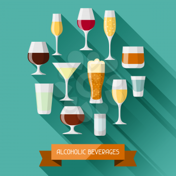 Alcohol drinks background design. Glasses for restaurants and bars.