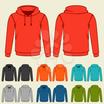 Set of colored hoodies templates for men.