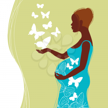 Silhouette of pregnant woman with flowers. Vector illustration.