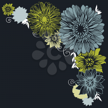 Floral background with hand draun flowers. Vector illustration.