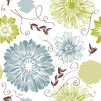 Vector background with hand drawn flowers. (Seamless Pattern)/